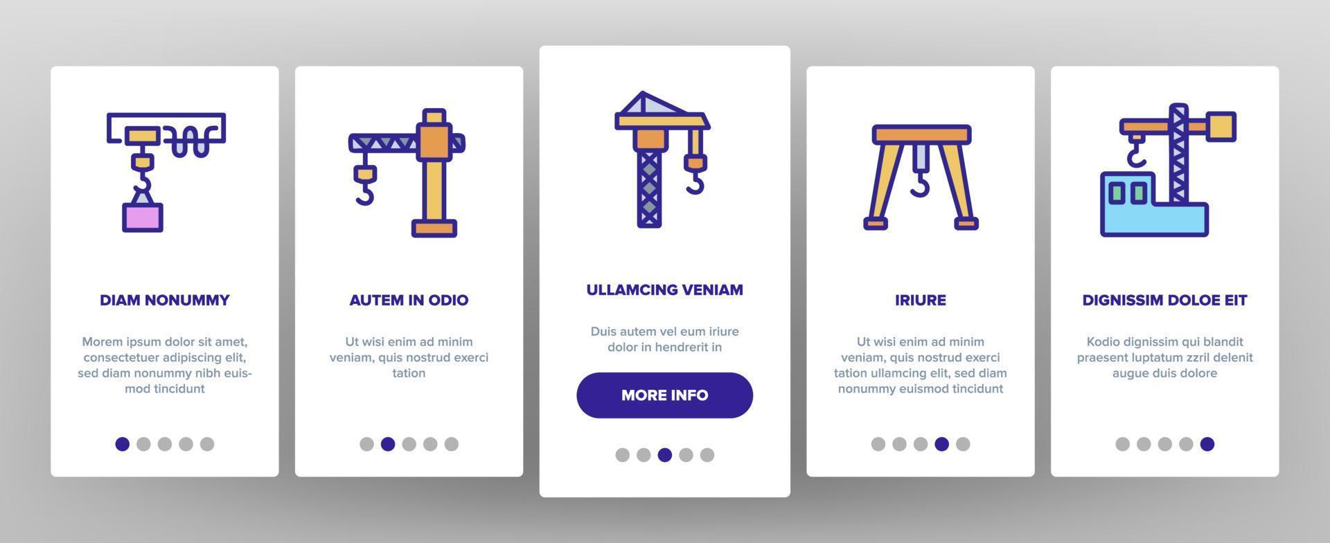 icone di onboarding della macchina per la costruzione di gru impostano il vettore