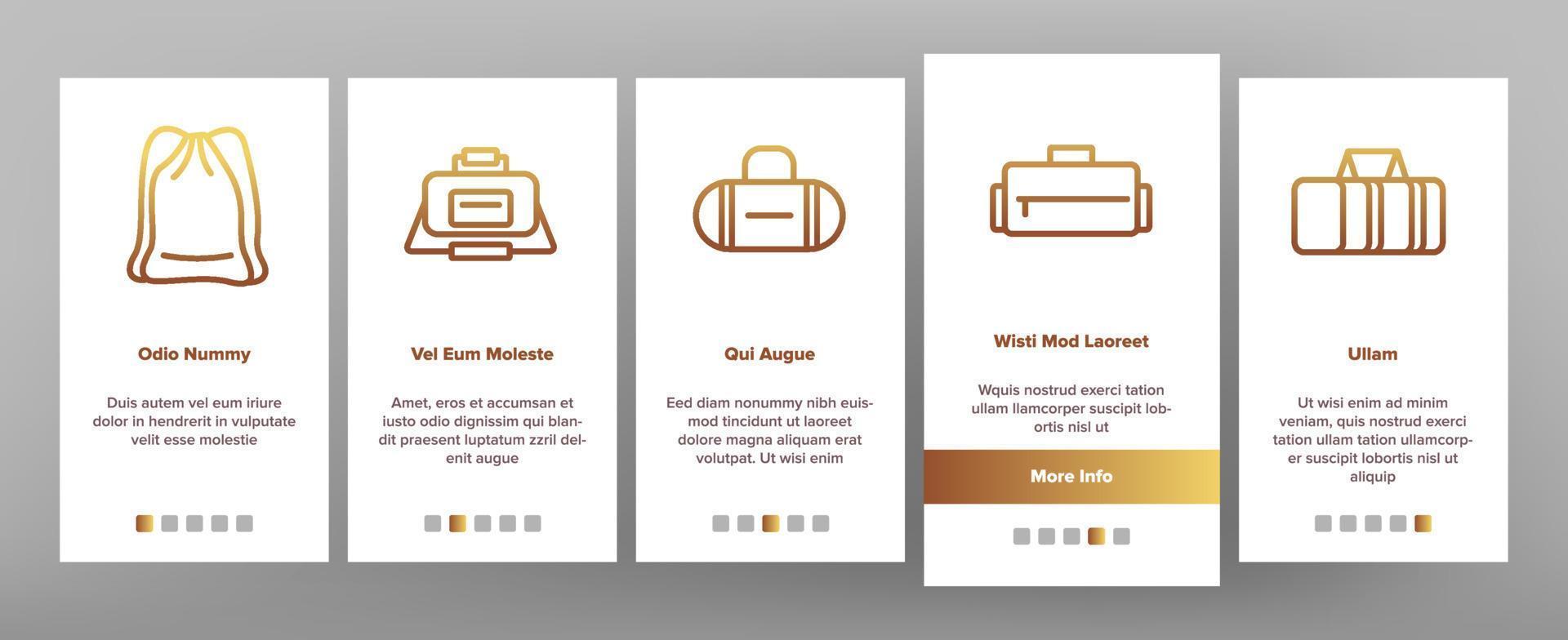 icone di onboarding accessorio borsa da palestra impostare il vettore