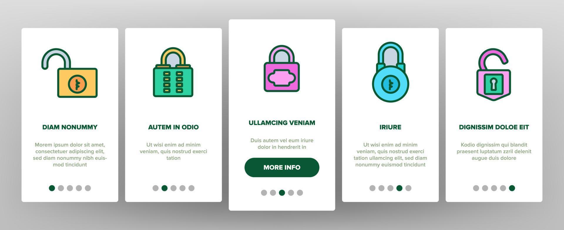 strumento di sicurezza del lucchetto icone di onboarding impostate il vettore