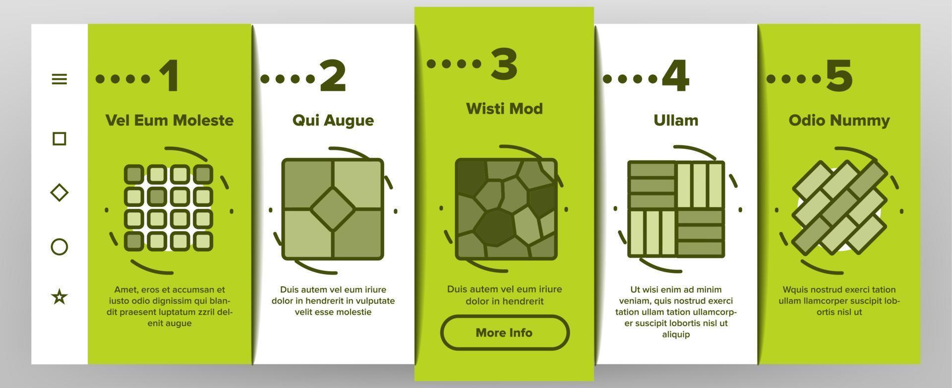 le icone di onboarding del materiale del pavimento delle piastrelle impostano il vettore