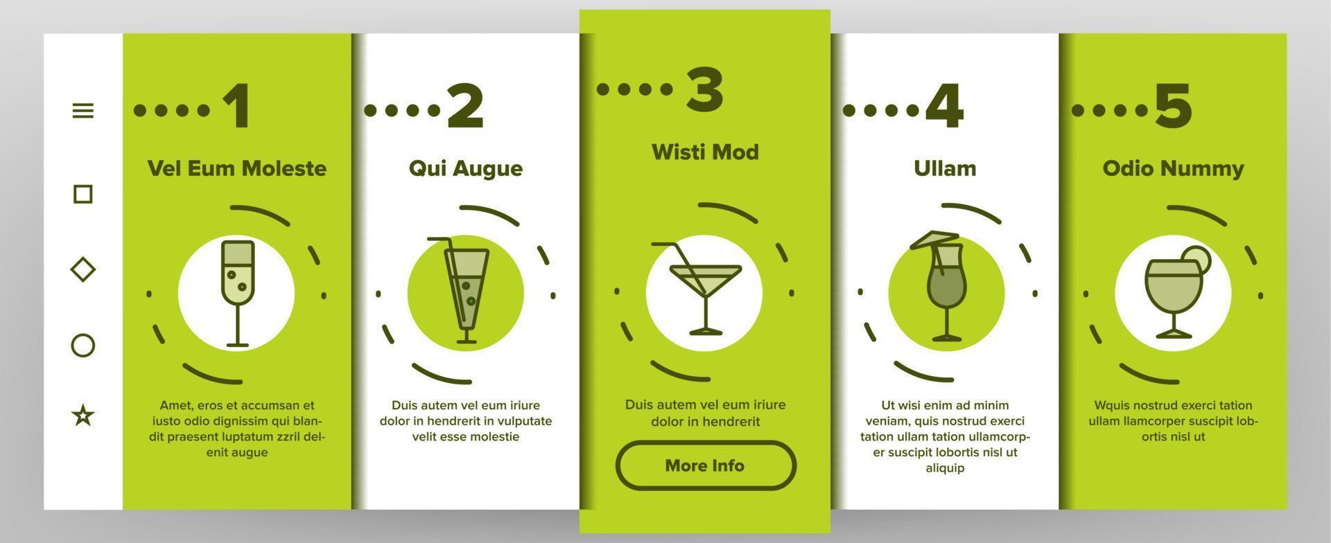 cocktail, bibite analcoliche onboarding schermata della pagina dell'app mobile vettore