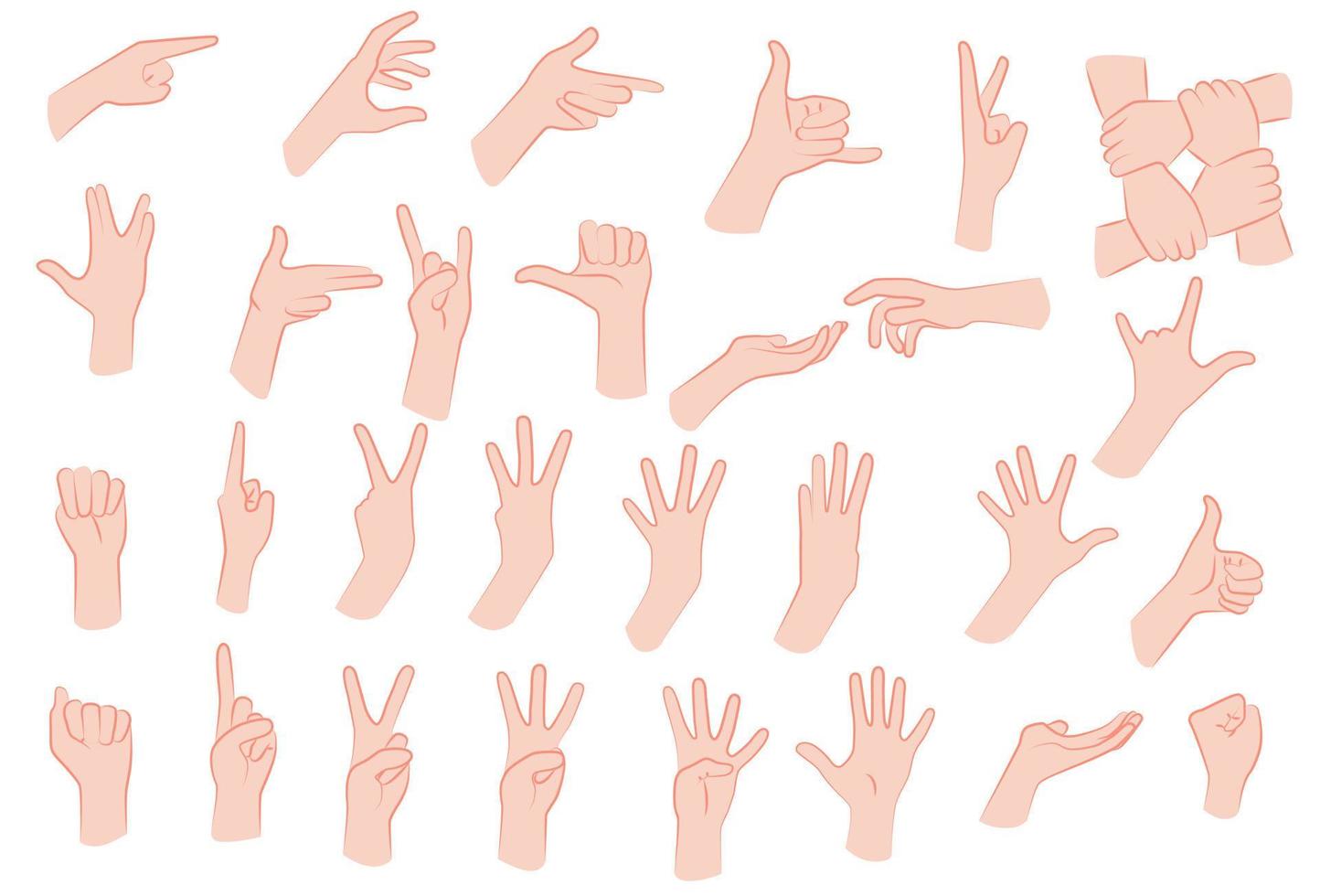 set di illustrazioni al tratto minimalista di posizioni e gesti delle mani. vettore