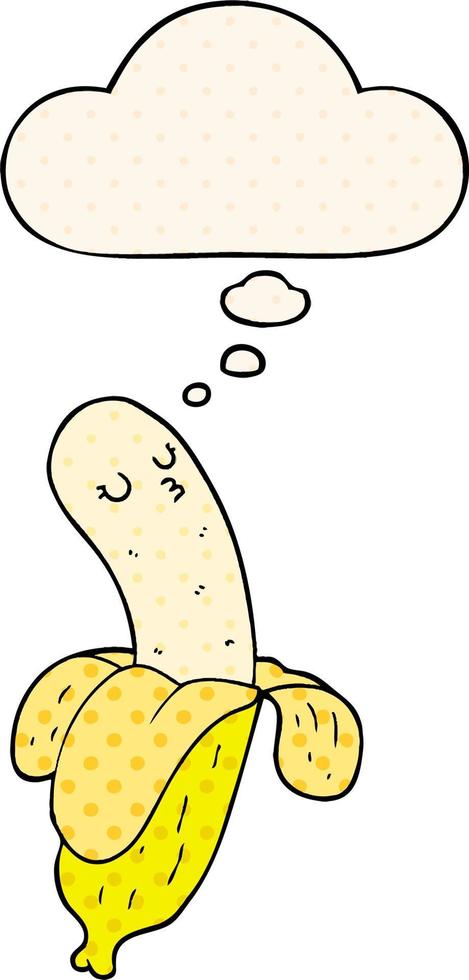cartone animato banana e bolla di pensiero in stile fumetto vettore