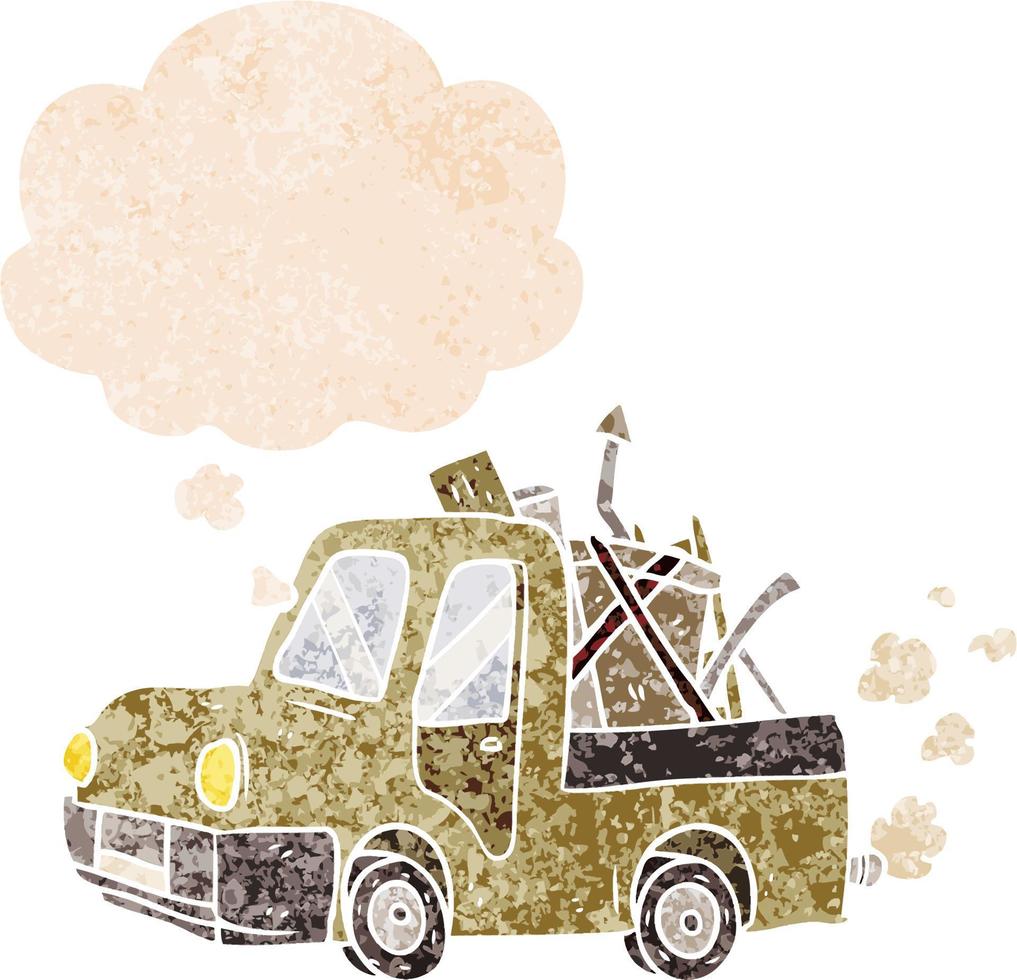 cartone animato vecchio camion e bolla di pensiero in stile retrò strutturato vettore