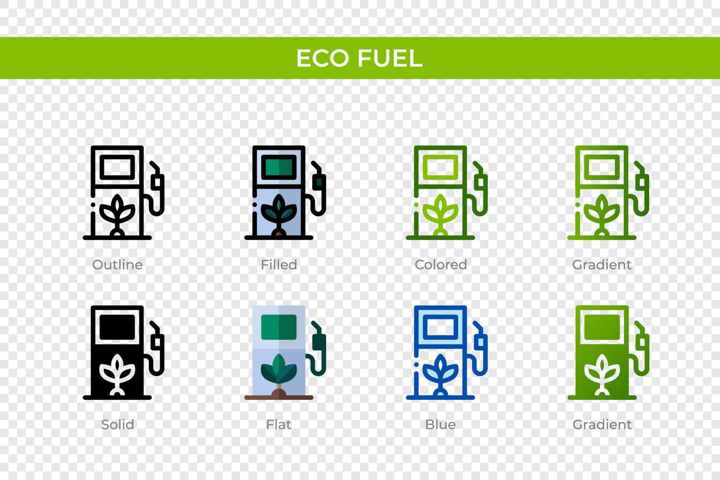 icona di carburante ecologico in stile diverso. icone vettoriali di carburante ecologico progettate in stile contorno, solido, colorato, pieno, sfumato e piatto. simbolo, illustrazione del logo. illustrazione vettoriale