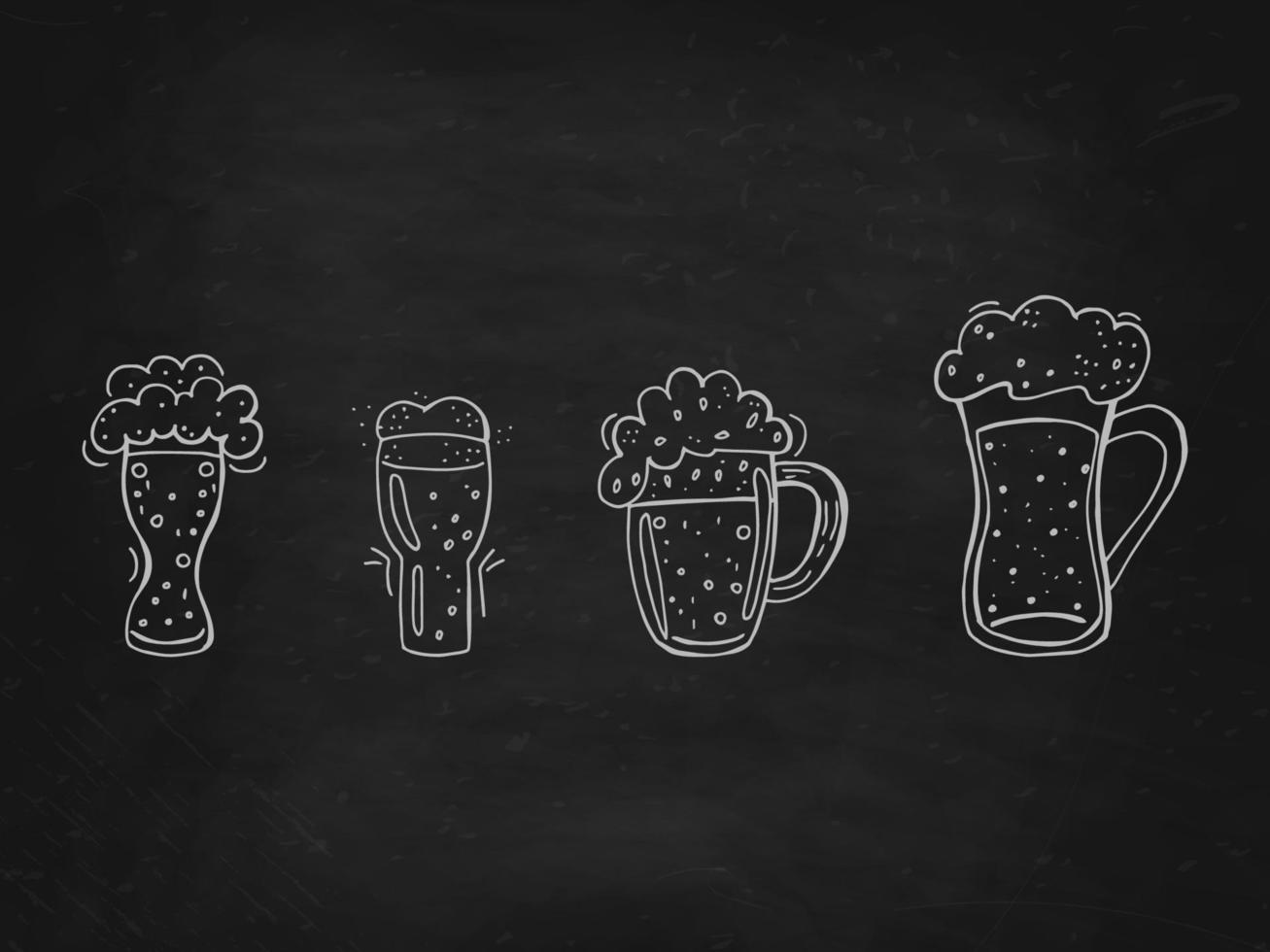 oktoberfest 2022 - festa della birra. insieme disegnato a mano di elementi doodle. festa tradizionale tedesca. boccali di birra in vetro su una lavagna nera. vettore