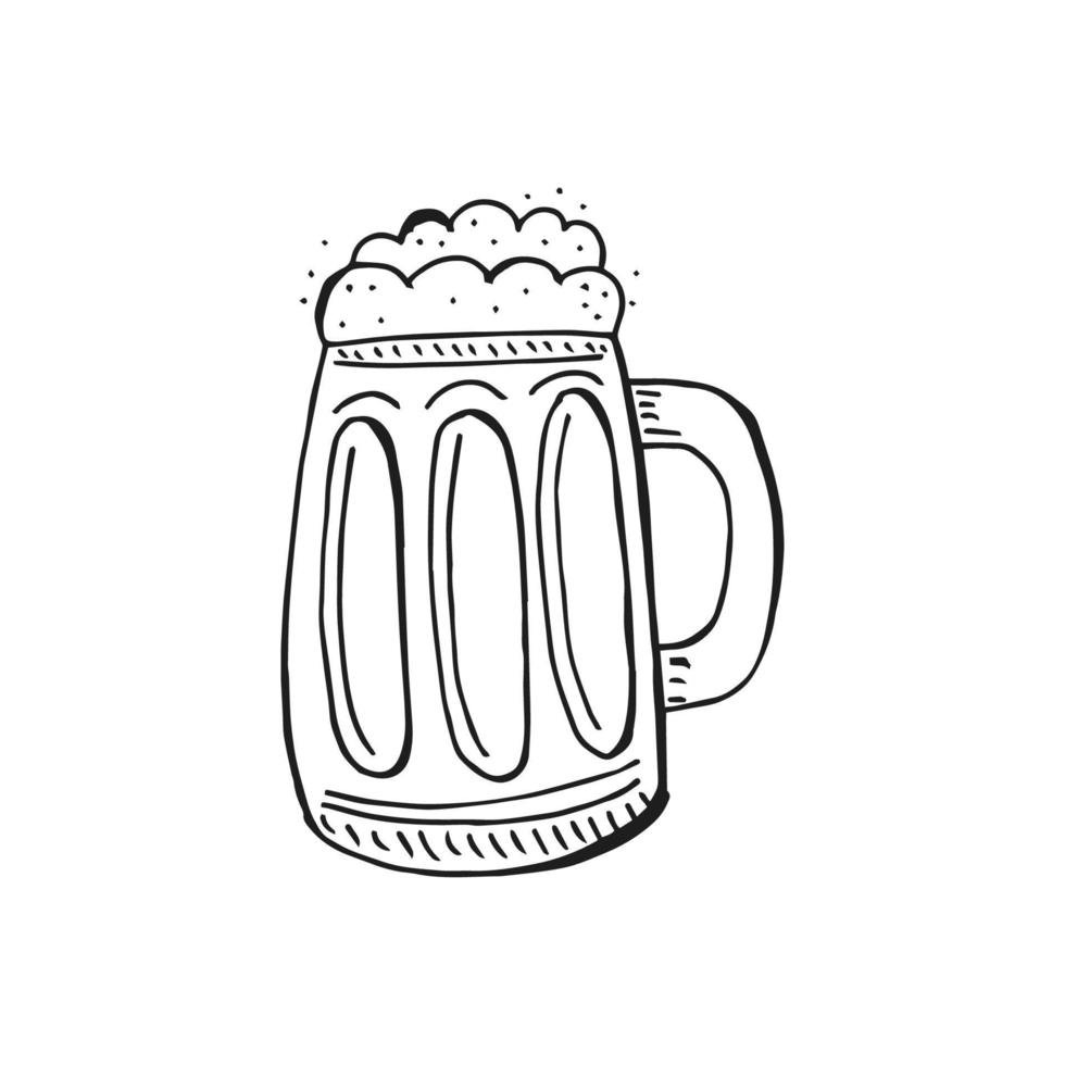 oktoberfest 2022 - festa della birra. elementi di doodle disegnati a mano. festa tradizionale tedesca. contorno nero su sfondo bianco. boccali di birra in legno. vettore