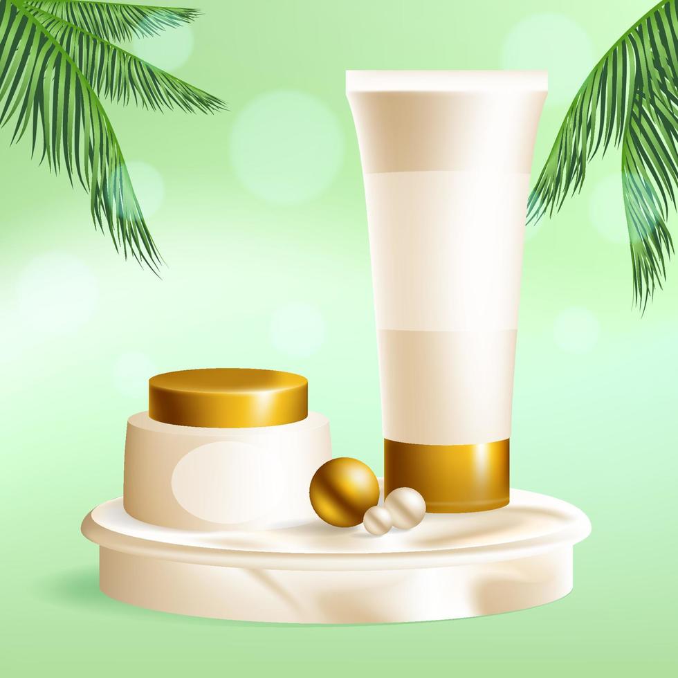 realistico bianco e oro bellezza cosmetica mock up design vettore