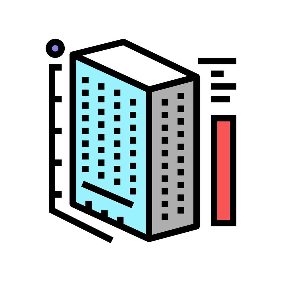 illustrazione vettoriale dell'icona del colore di modellazione delle dimensioni della costruzione dell'edificio