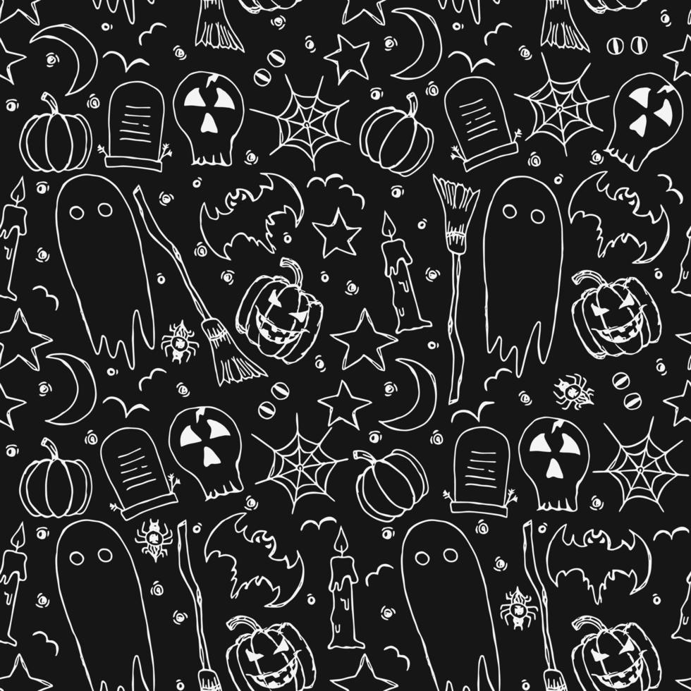modello di halloween. sfondo di doodle di halloween senza soluzione di continuità vettore