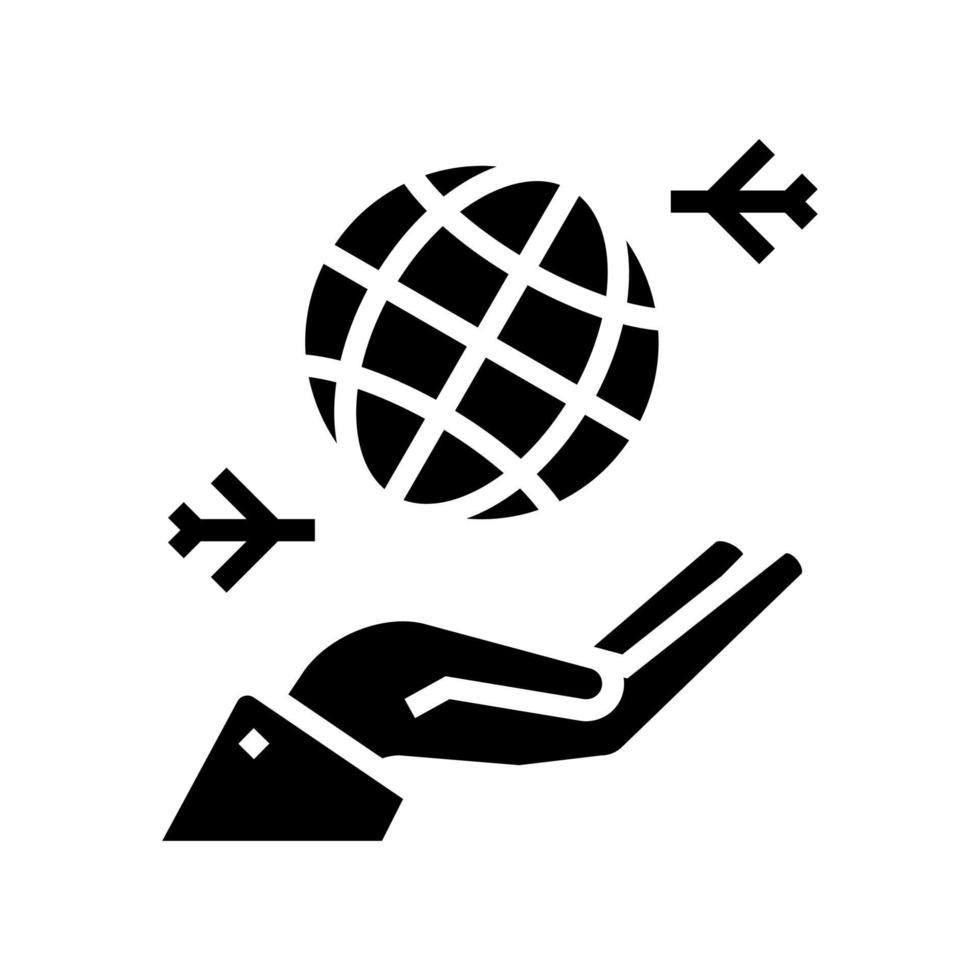illustrazione vettoriale dell'icona del glifo per il viaggio nel mondo e il lavoro a distanza
