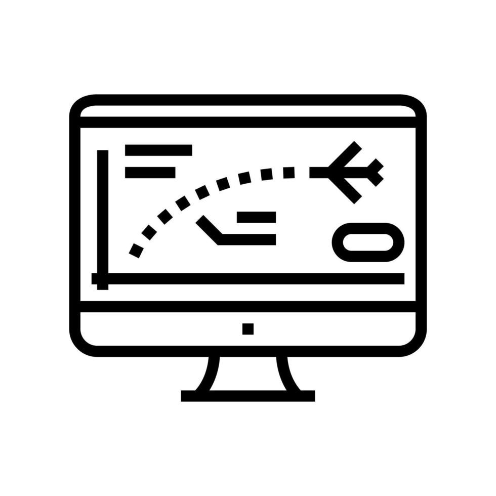 illustrazione vettoriale dell'icona della linea del simulatore del computer della traiettoria di volo