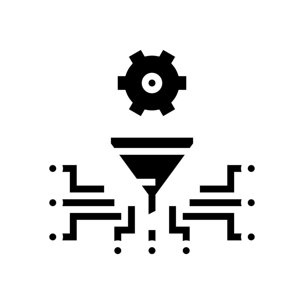 illustrazione vettoriale dell'icona del glifo di filtrazione del processo di lavoro