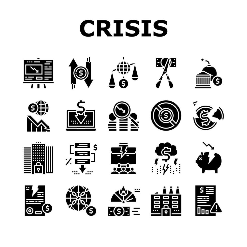 icone della raccolta della crisi finanziaria mondiale impostano il vettore