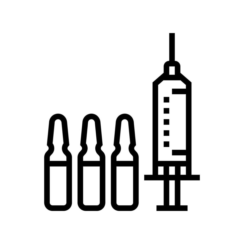 illustrazione nera del vettore dell'icona della linea della siringa del vaccino