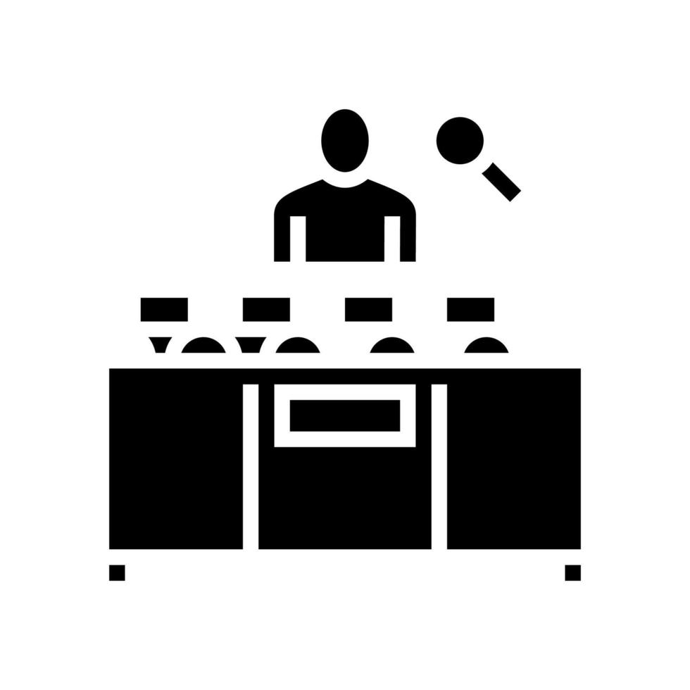 illustrazione vettoriale dell'icona del glifo del processo di produzione del controllo del lavoratore