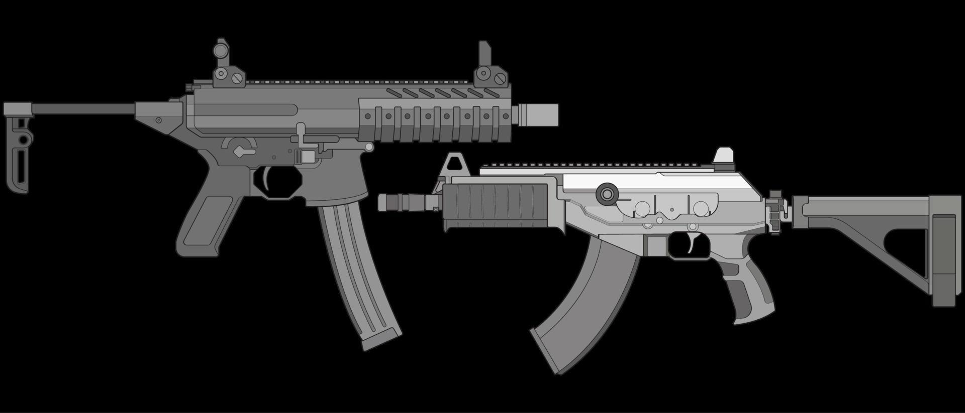 set di armi da fuoco stile vettoriale, pistola da tiro, illustrazione dell'arma, linea vettoriale, illustrazione della pistola, pistola moderna, concetto militare, pistola per addestramento vettore