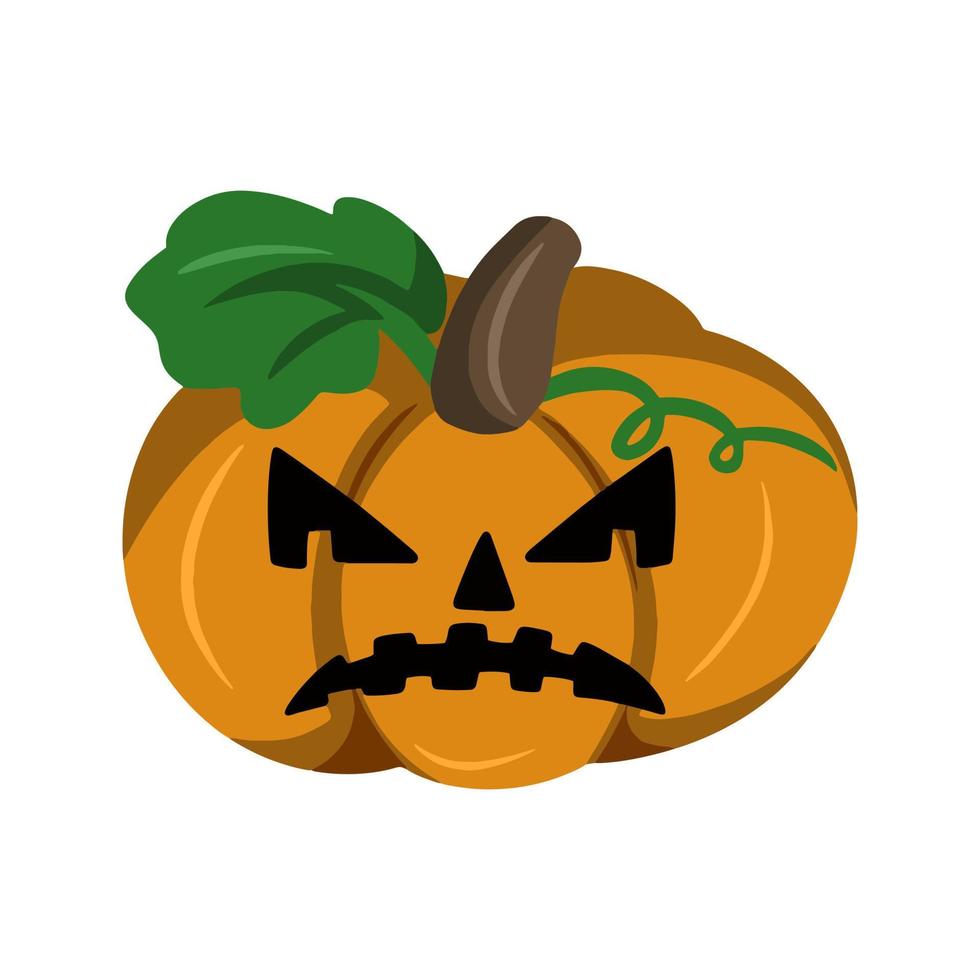 personaggio arrabbiato, zucca arancione per halloween con emozioni in cartone animato, illustrazione vettoriale in stile piatto