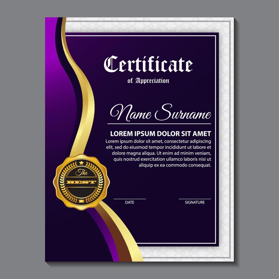 concetto di layout del certificato di design moderno. semplice, elegante e lussuoso, elegante, moderno, design, diploma, fondo, vettore, certificato, certificato, template vettore