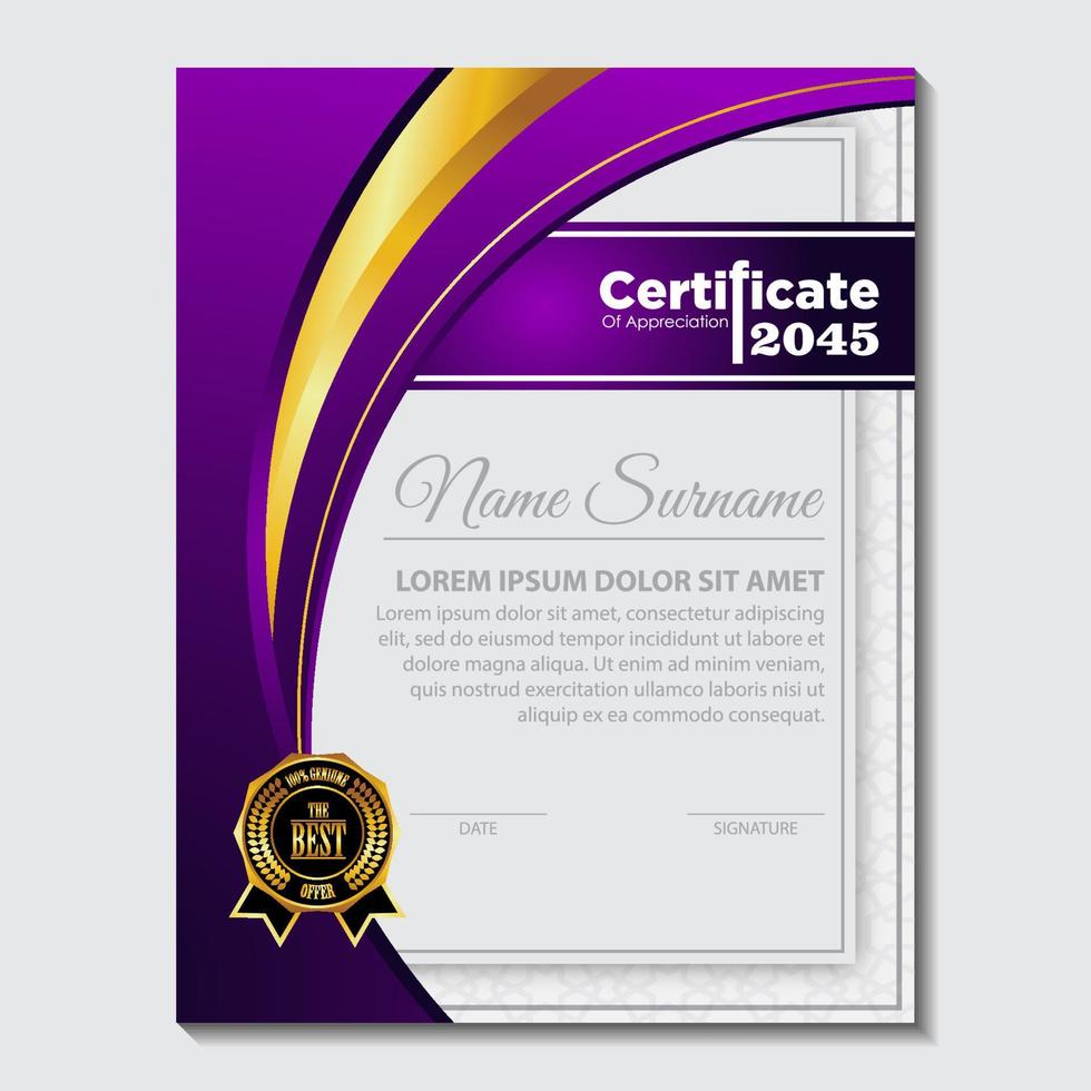 concetto di layout del certificato di design moderno. semplice, elegante e lussuoso, elegante, moderno, design, diploma, fondo, vettore, certificato, certificato, template vettore