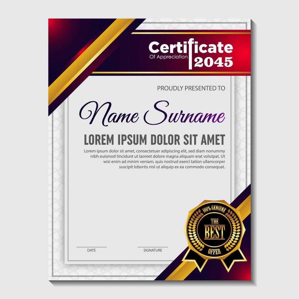 concetto di layout del certificato di design moderno. semplice, elegante e lussuoso, elegante, moderno, design, diploma, fondo, vettore, certificato, certificato, template vettore