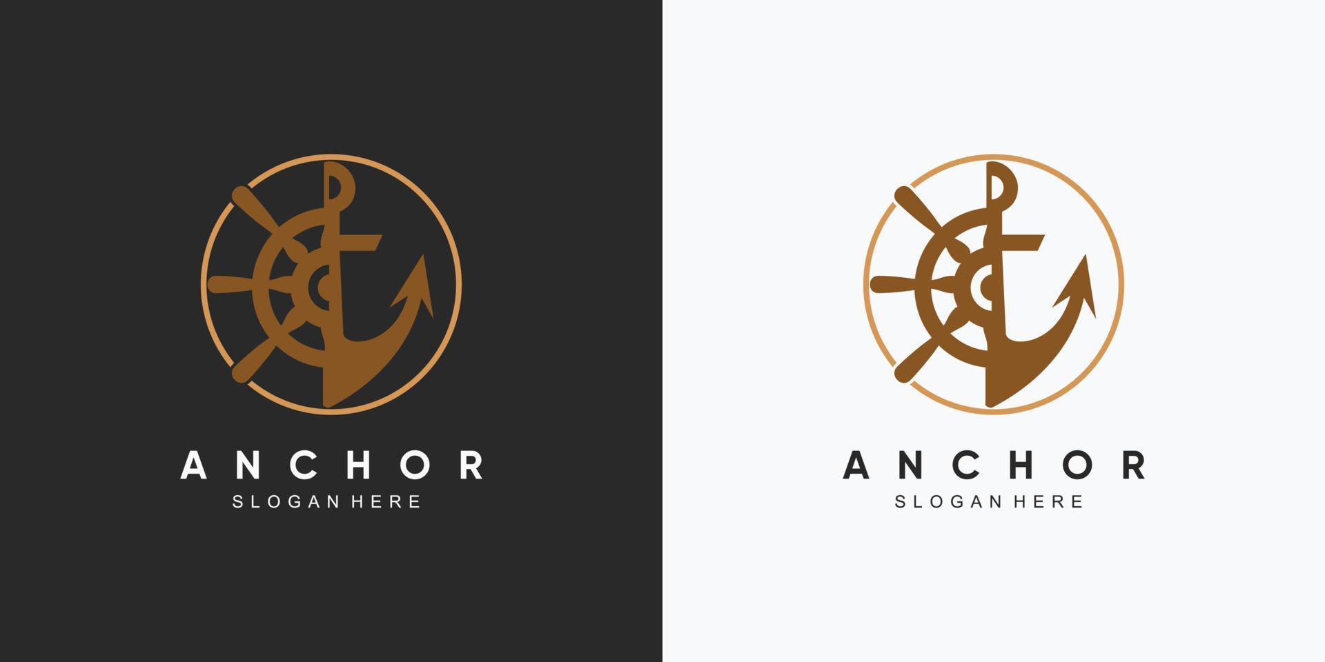 modello di progettazione del logo dell'icona marina di ancoraggio con elemento creativo vettore