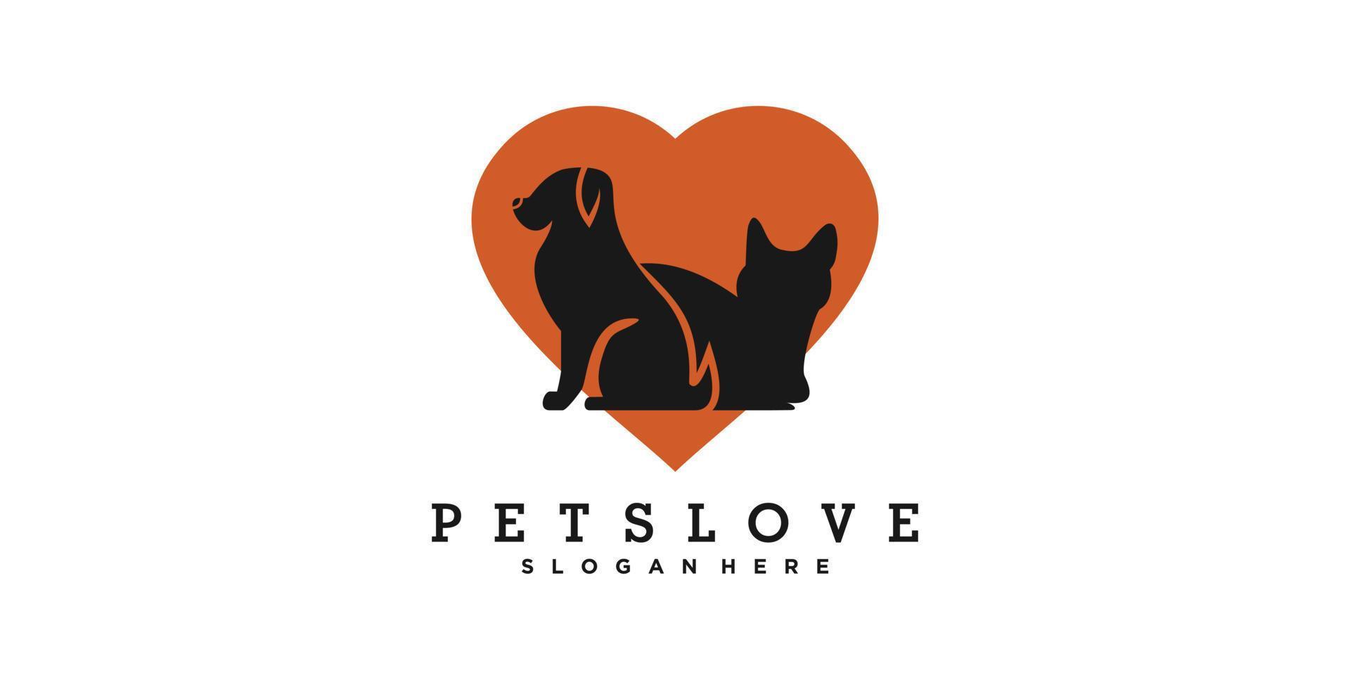 modello di progettazione del logo di amore per animali domestici con un concetto creativo vettore