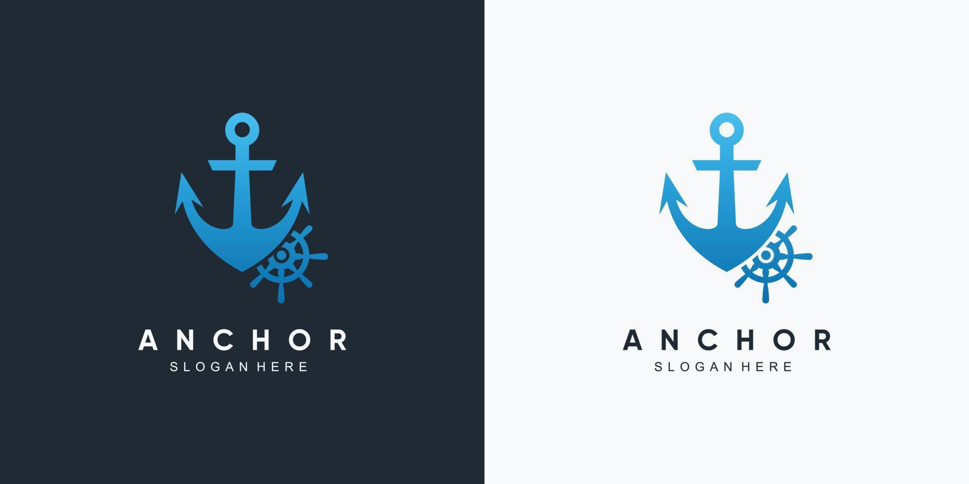 modello di progettazione del logo dell'icona marina di ancoraggio con elemento creativo vettore