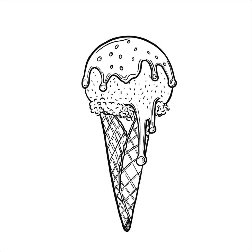 schizzo di arte della linea del cono gelato. illustrazione vettoriale