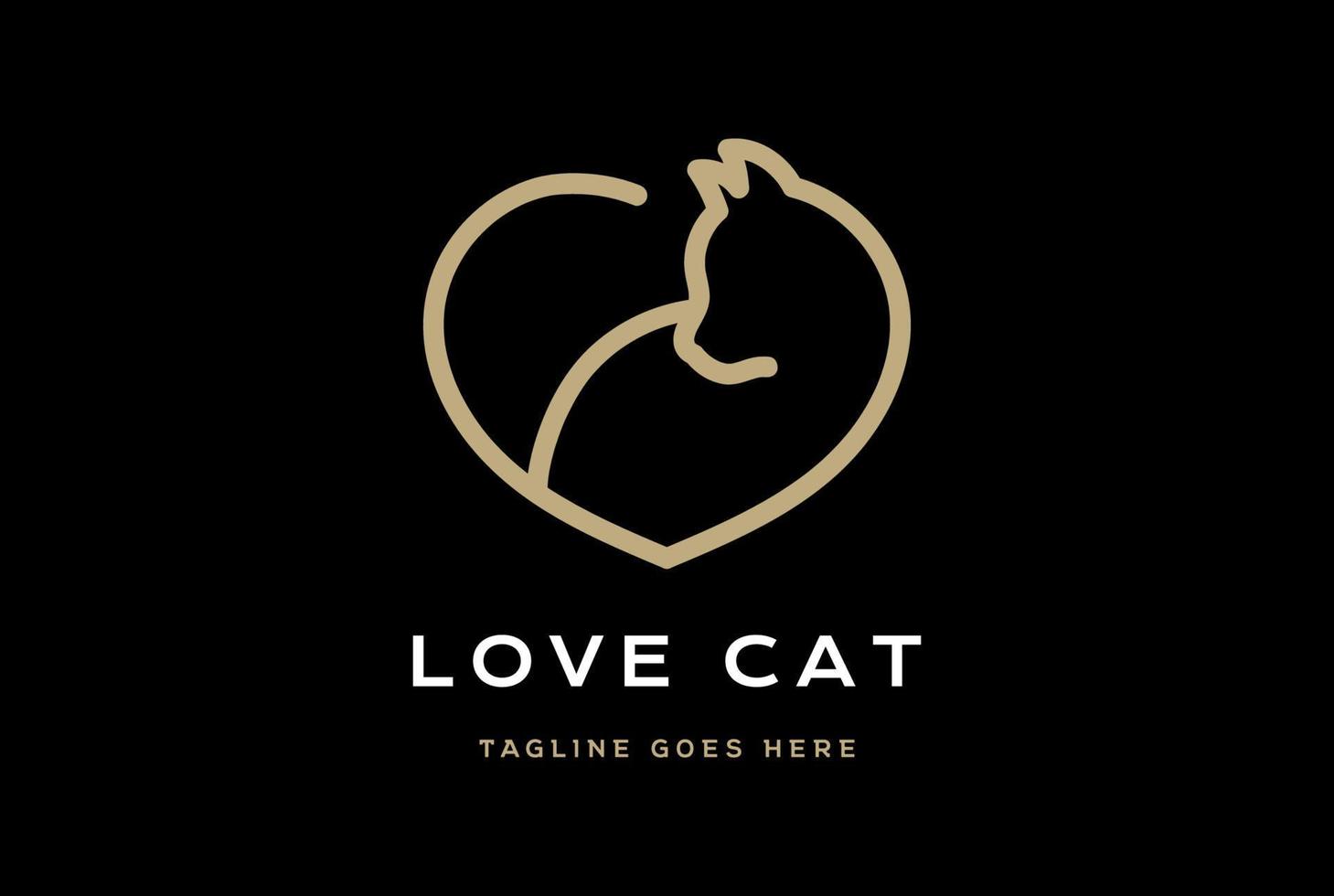 design semplice e minimalista del logo della linea del monogramma della coda del gatto del cuore di amore vettore