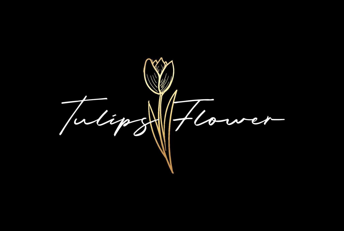 elegante lusso tulipani dorati fiore logo design vettore