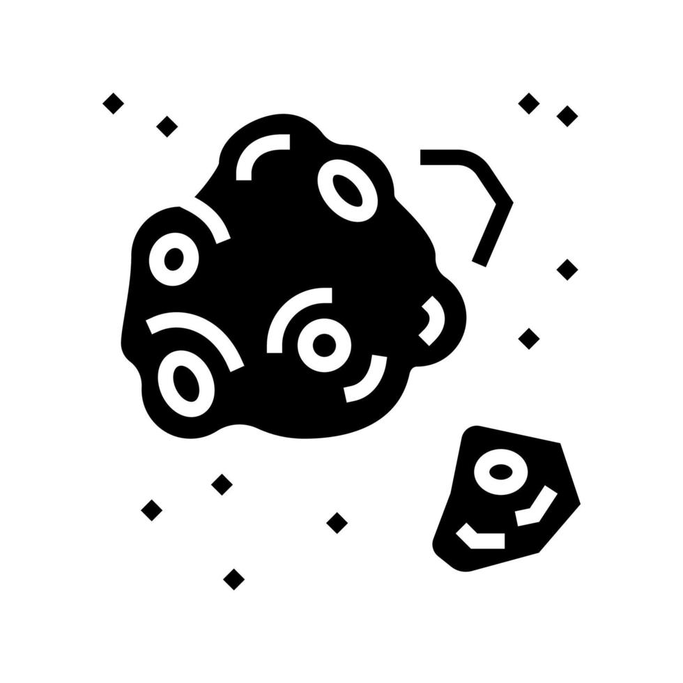 Illustrazione nera del vettore dell'icona del glifo di meteora asteroide