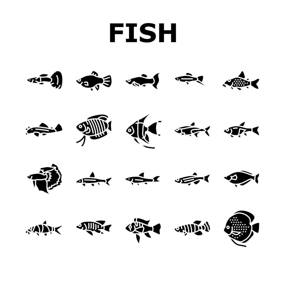 le icone degli animali tropicali dei pesci dell'acquario hanno messo il vettore