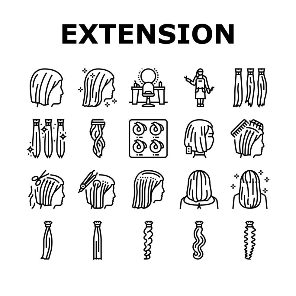 le icone della procedura del salone di estensione dei capelli impostano il vettore