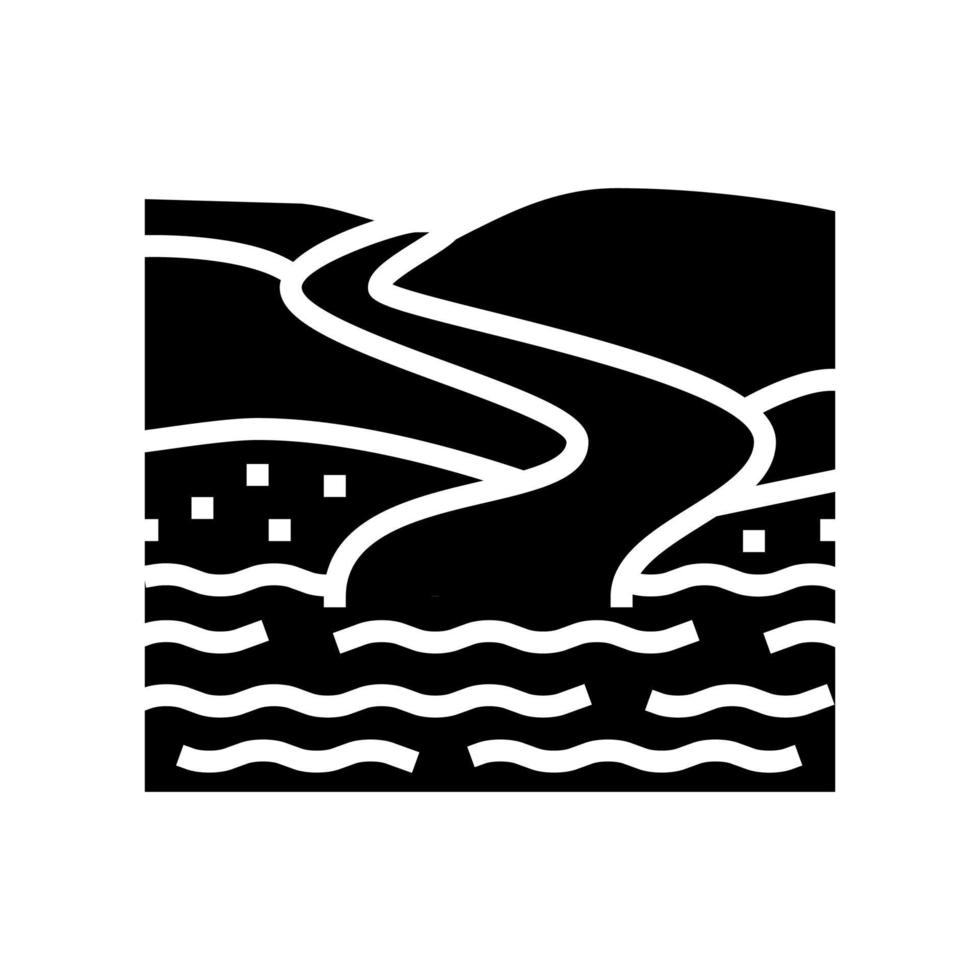 illustrazione vettoriale dell'icona del glifo della foce del fiume