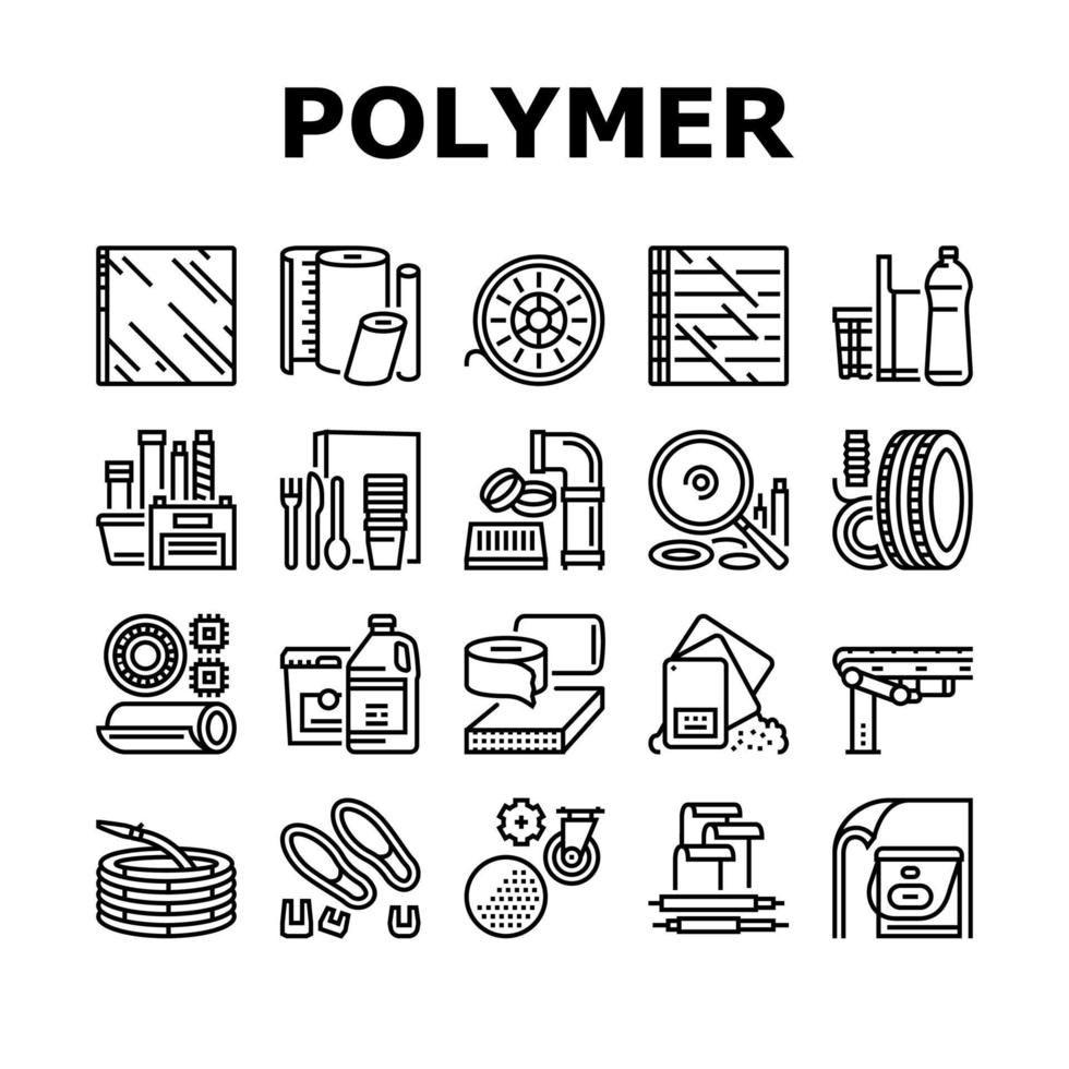 Set di icone di merci per l'industria dei materiali polimerici vettore
