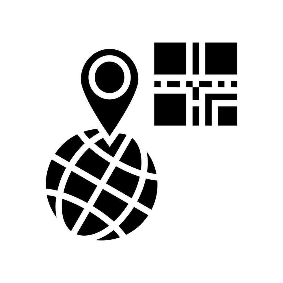 illustrazione isolata del vettore dell'icona del glifo della posizione del codice a barre in tutto il mondo