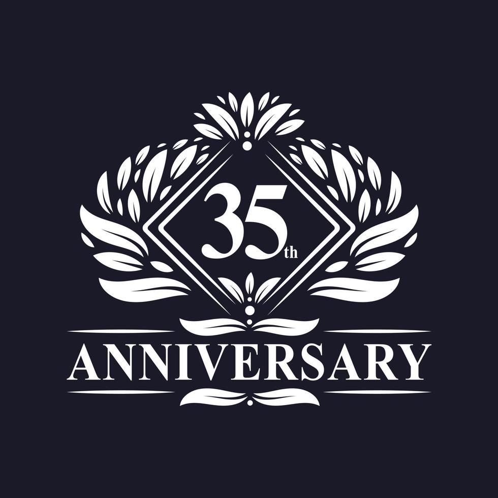 Logo dell'anniversario di 35 anni, logo floreale di lusso per il 35° anniversario. vettore