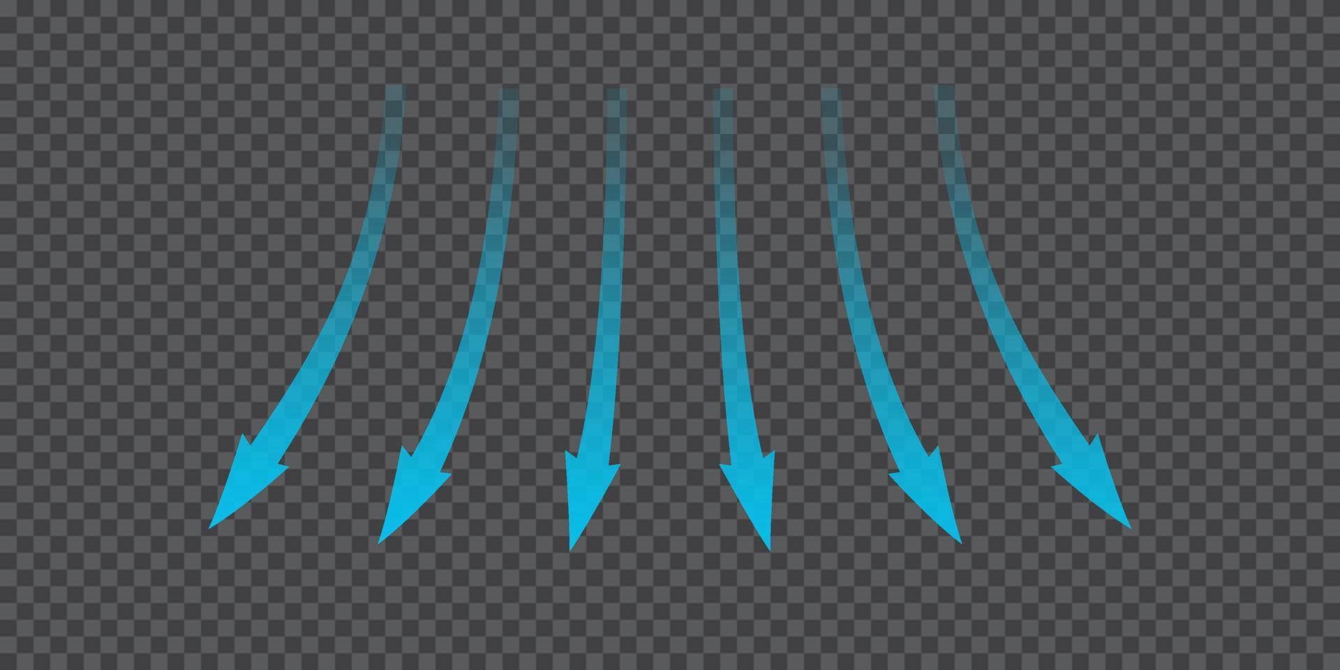 flusso d'aria. frecce blu che mostrano la direzione del movimento dell'aria. frecce di direzione del vento. flusso fresco blu freddo dal balsamo. illustrazione vettoriale isolato su sfondo