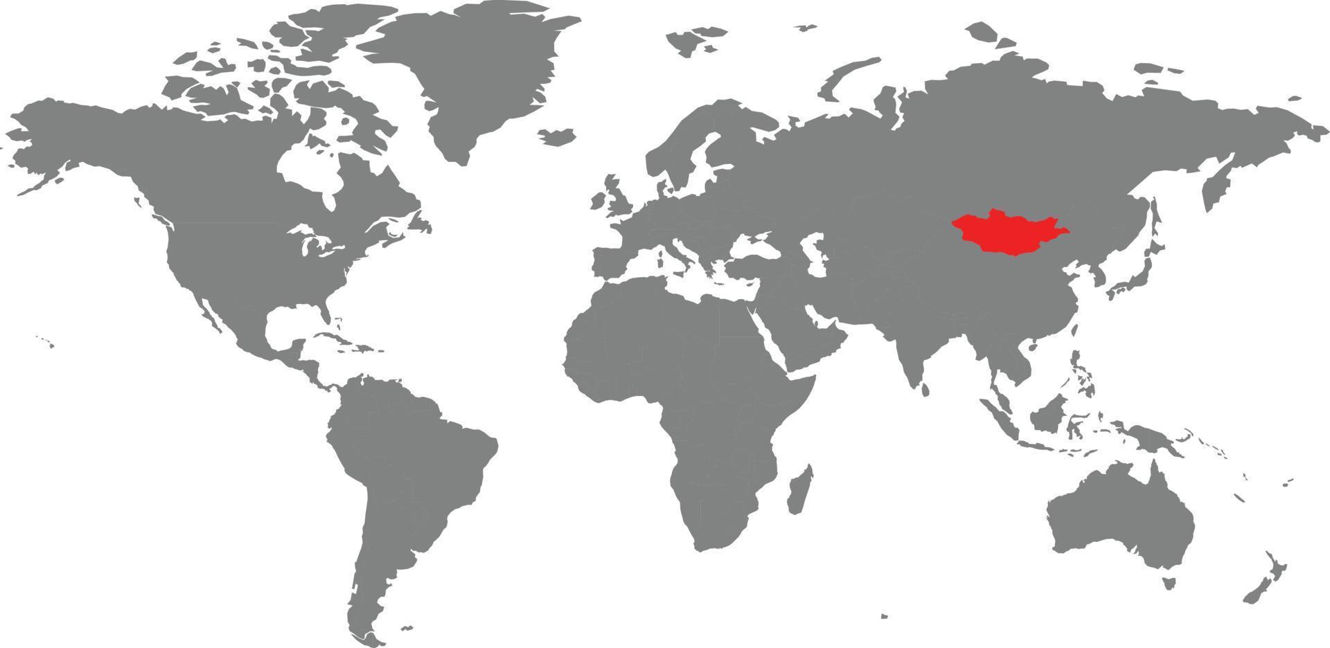 mappa della Mongolia sulla mappa del mondo vettore