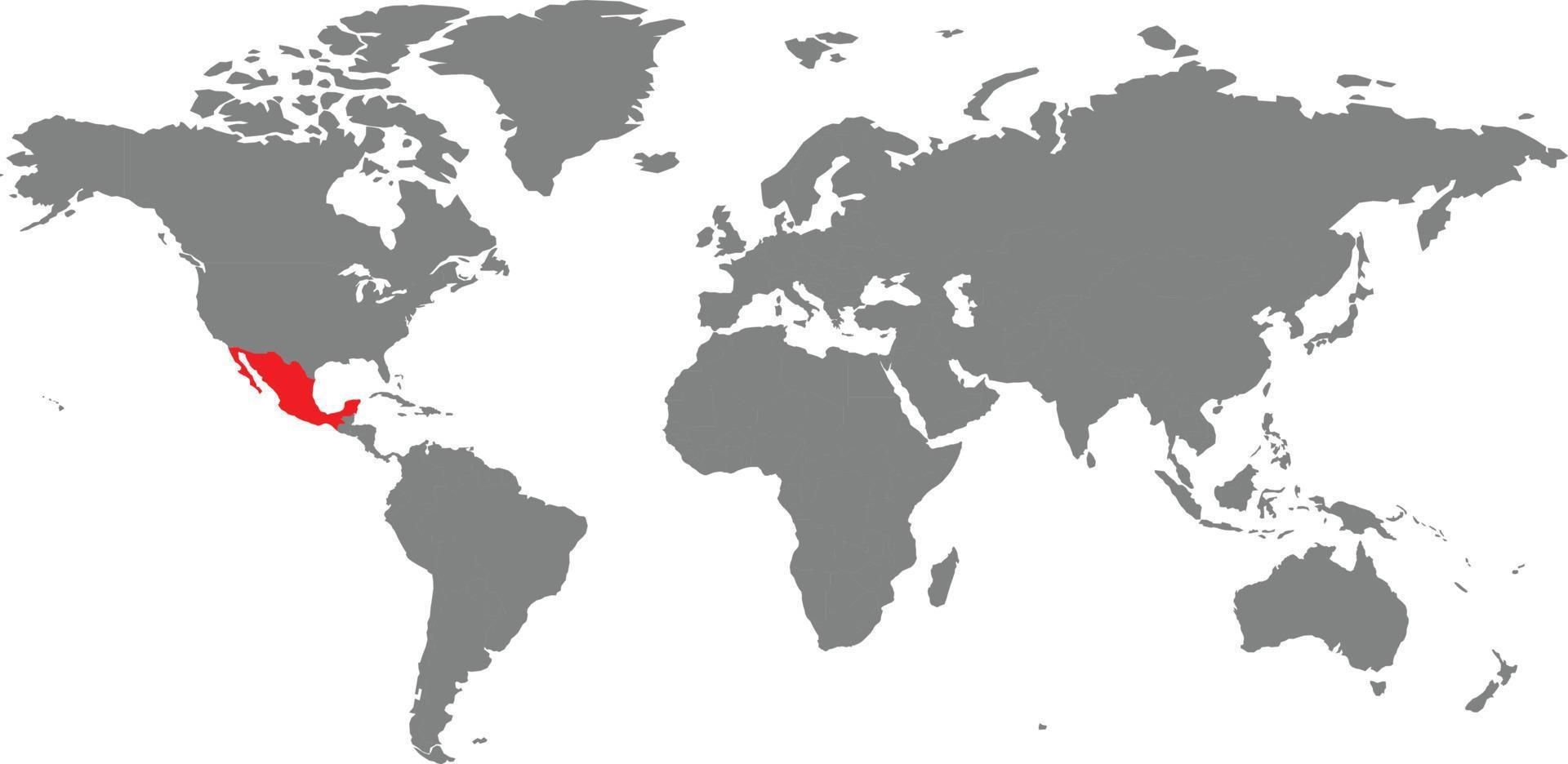 mappa del messico sulla mappa del mondo vettore