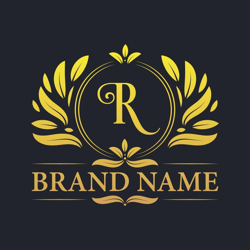 design del logo della lettera r dorata di lusso vintage. vettore