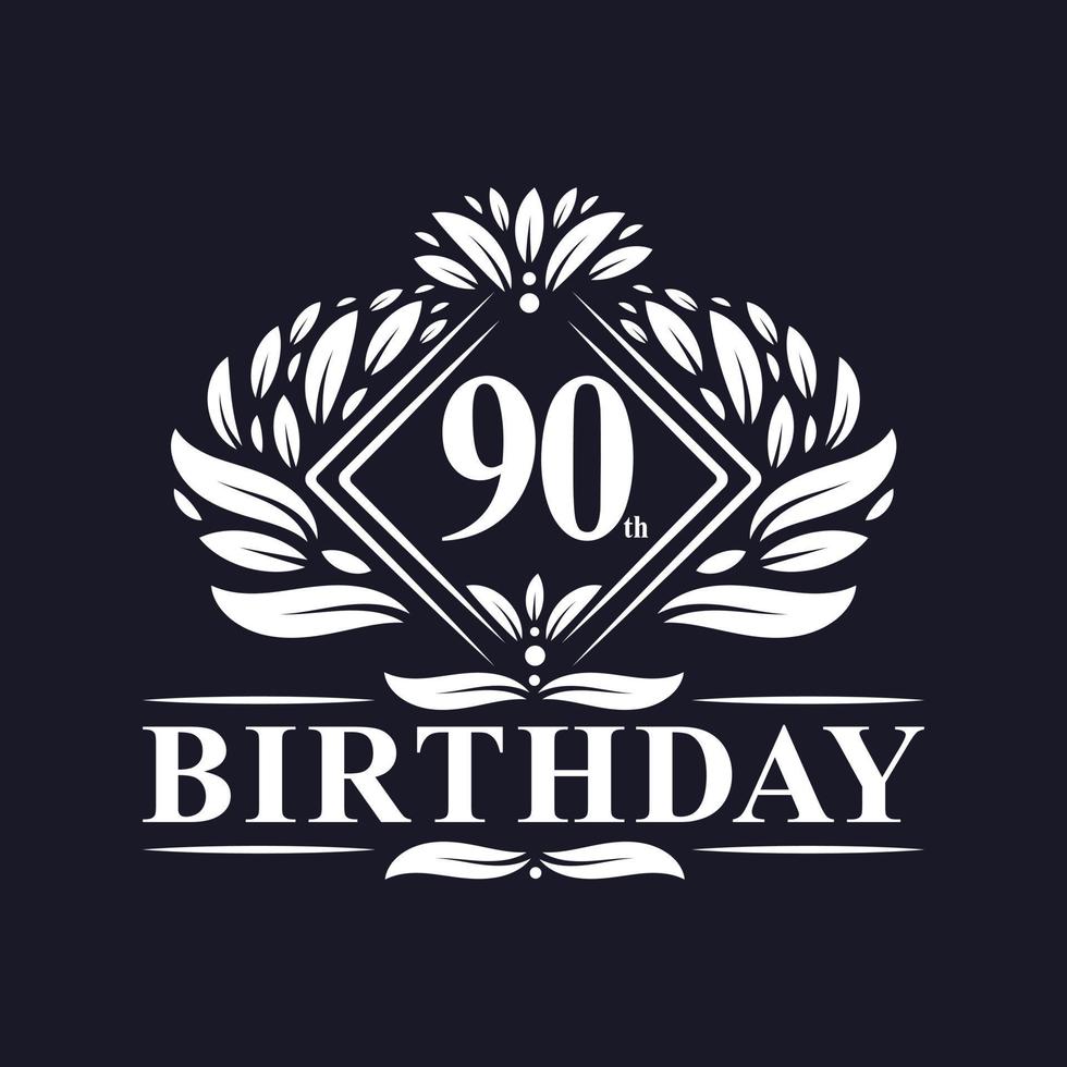 90 anni di logo di compleanno, celebrazione del 90° compleanno di lusso. vettore
