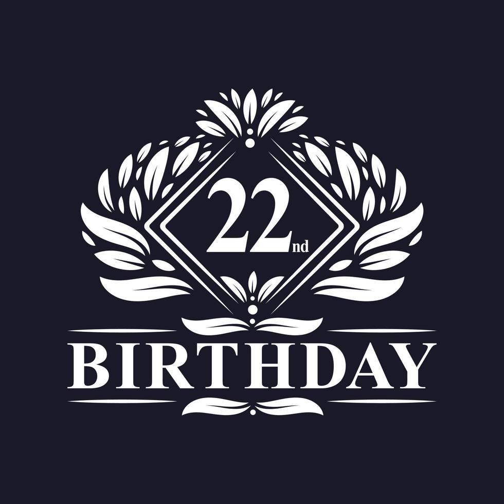 22 anni di logo di compleanno, celebrazione del 22° compleanno di lusso. vettore