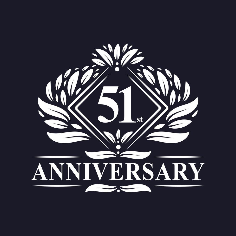 Logo dell'anniversario di 51 anni, logo floreale di lusso per il 51° anniversario. vettore