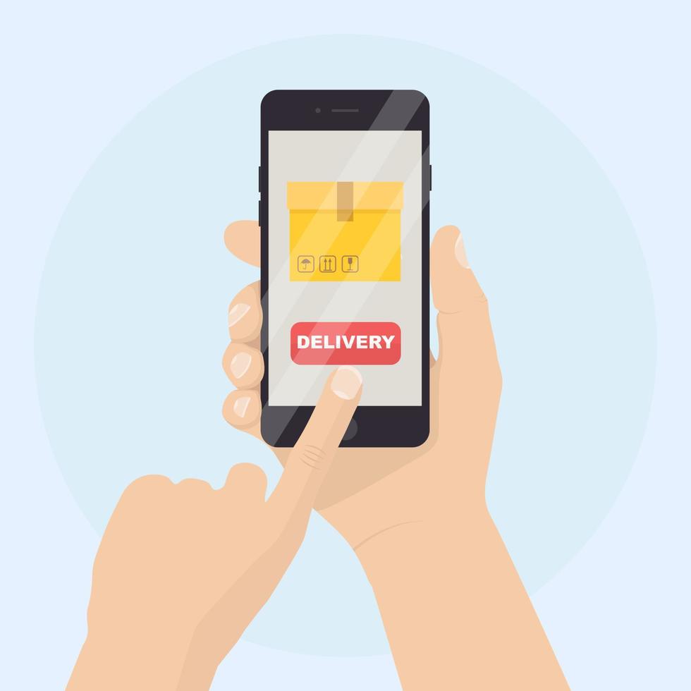 tracciamento dell'ordine. Telefono cellulare 3D con app per il servizio di consegna. spedizione di scatola, pacco, trasporto vettore