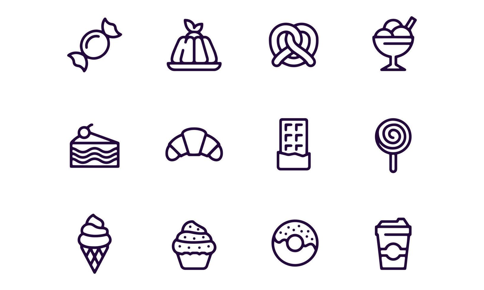 disegno vettoriale di icone di cibo dolce