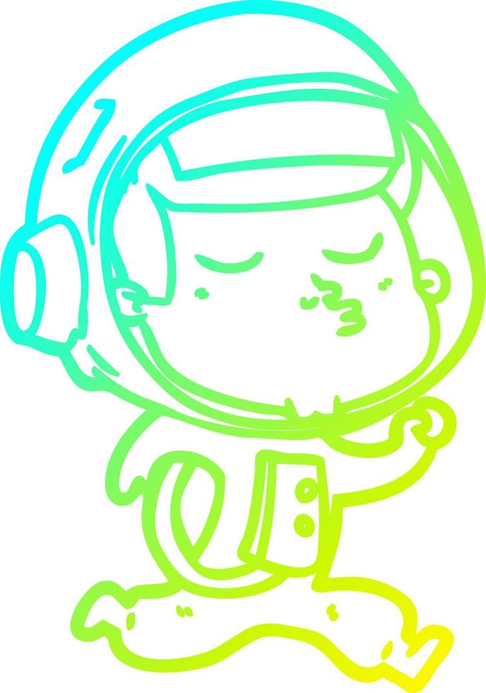 linea a gradiente freddo disegno cartone animato fiducioso astronauta in esecuzione vettore