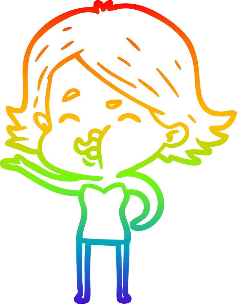 arcobaleno gradiente linea disegno cartone animato ragazza tirando la faccia vettore