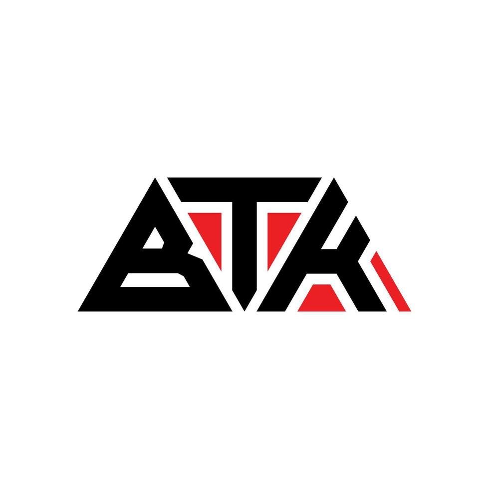design del logo della lettera del triangolo btk con forma triangolare. monogramma di design del logo del triangolo btk. modello di logo vettoriale triangolo btk con colore rosso. logo triangolare btk logo semplice, elegante e lussuoso. bt